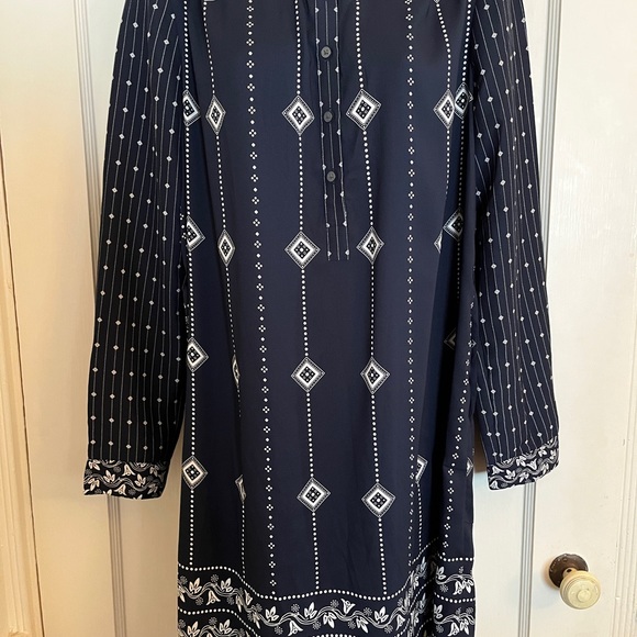 Ann Taylor Loft Belted Navy Geometric and Floral Dress NWT - Picture 10 of 16